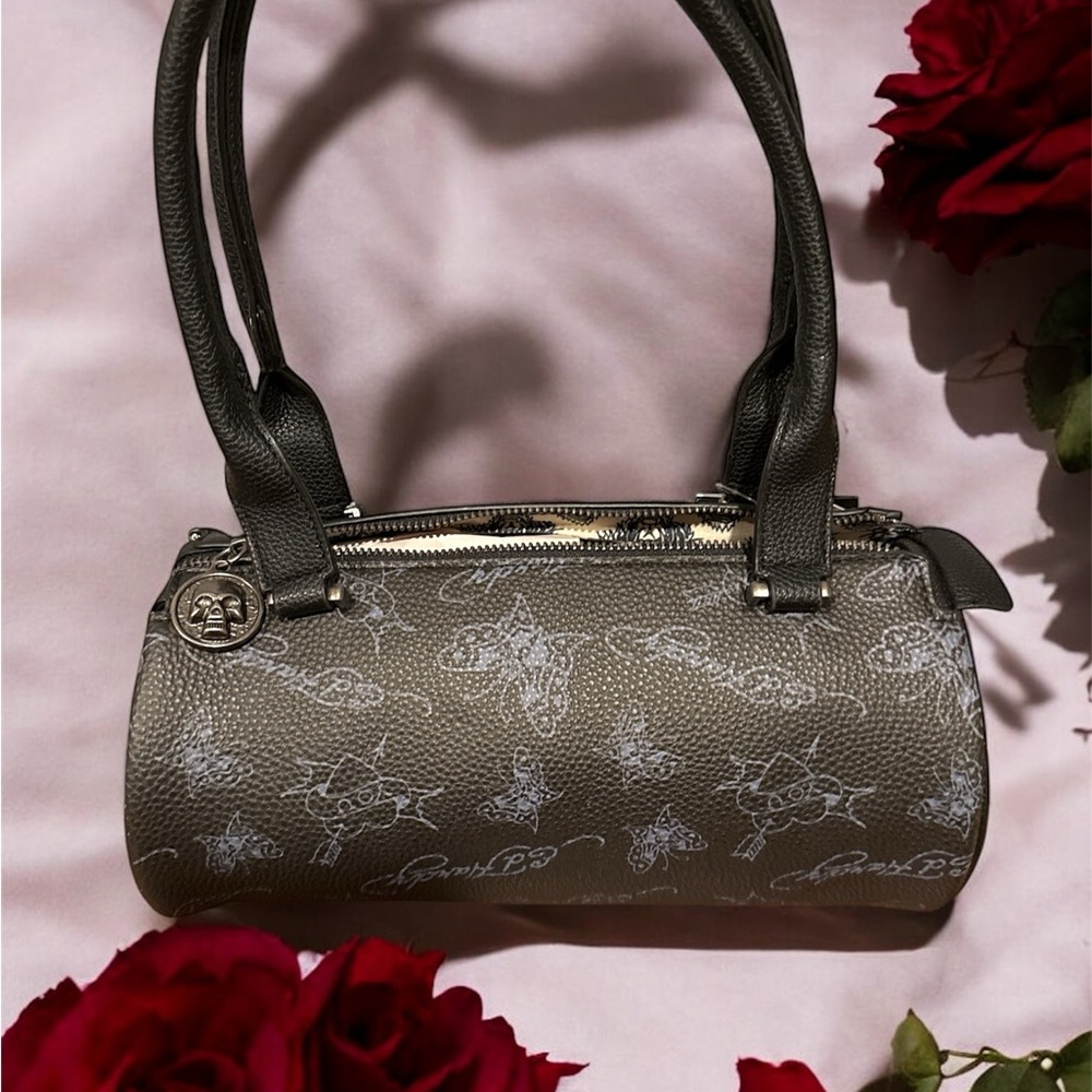 Ed Hardy Black Multicolor Graphic Barrel Shoulder Bag NWT - Picture 6 of 10